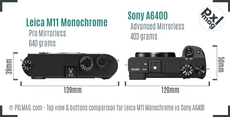 Leica M11 Monochrome vs Sony A6400 top view buttons comparison