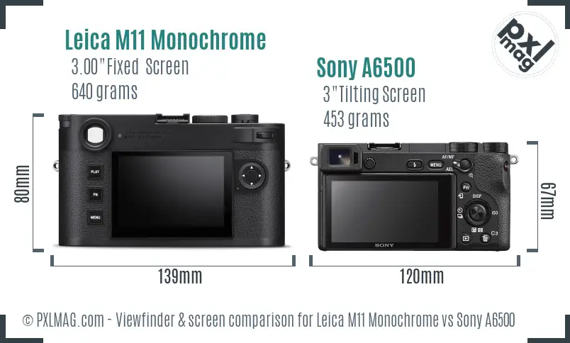 Leica M11 Monochrome vs Sony A6500 Screen and Viewfinder comparison