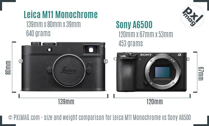 Leica M11 Monochrome vs Sony A6500 size comparison