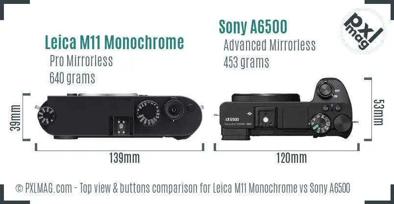Leica M11 Monochrome vs Sony A6500 top view buttons comparison