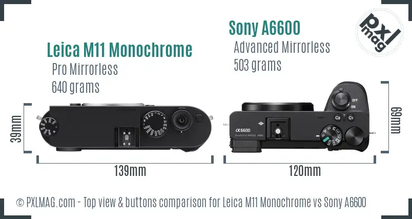 Leica M11 Monochrome vs Sony A6600 top view buttons comparison