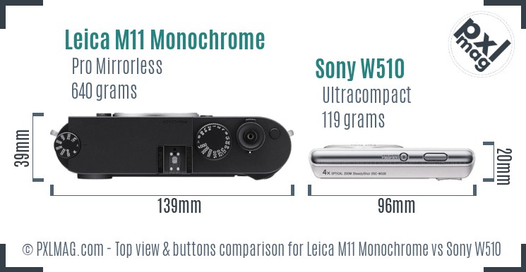 Leica M11 Monochrome vs Sony W510 top view buttons comparison
