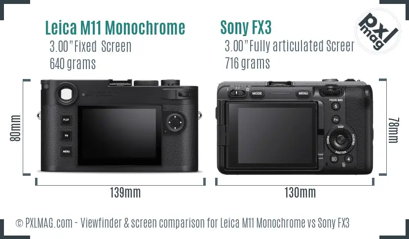 Leica M11 Monochrome vs Sony FX3 Screen and Viewfinder comparison