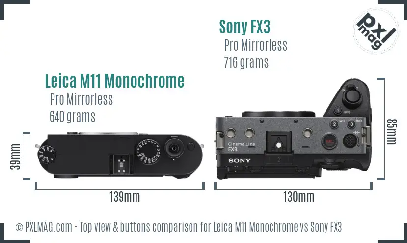 Leica M11 Monochrome vs Sony FX3 top view buttons comparison