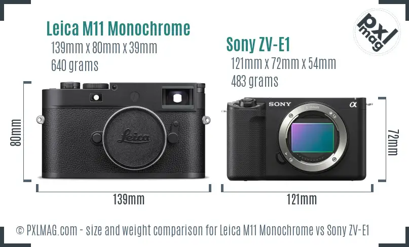 Leica M11 Monochrome vs Sony ZV-E1 size comparison