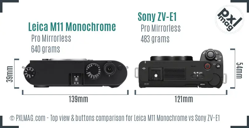 Leica M11 Monochrome vs Sony ZV-E1 top view buttons comparison