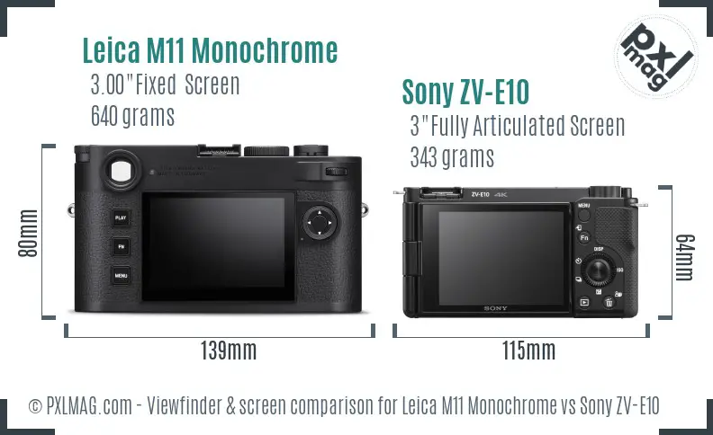 Leica M11 Monochrome vs Sony ZV-E10 Screen and Viewfinder comparison