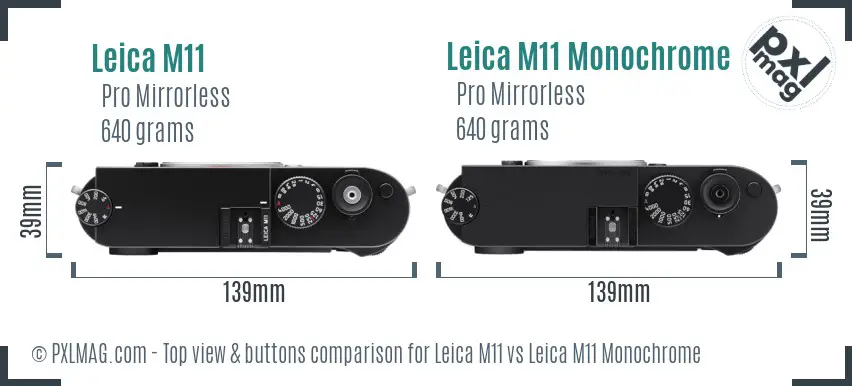 Leica M11 vs Leica M11 Monochrome top view buttons comparison