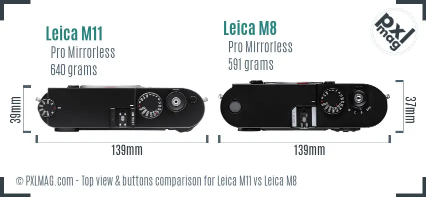 Leica M11 vs Leica M8 top view buttons comparison