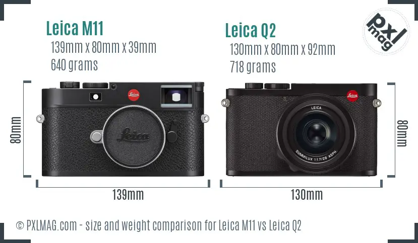Leica M11 vs Leica Q2 size comparison