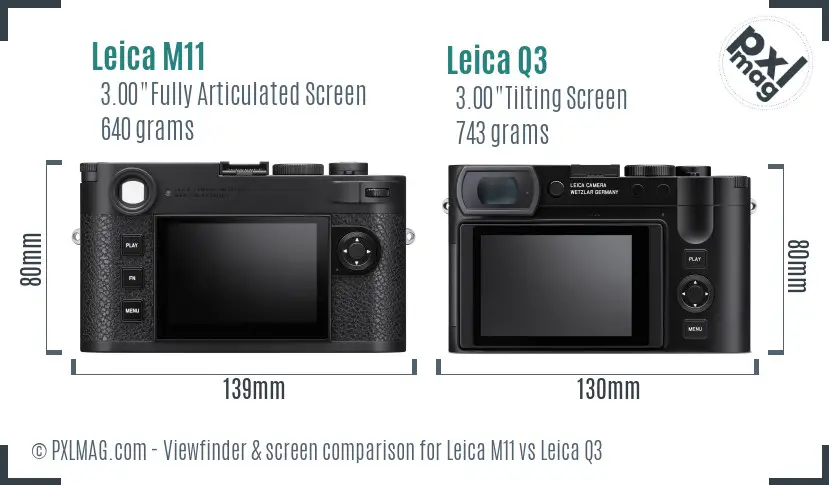 Leica M11 vs Leica Q3 Screen and Viewfinder comparison