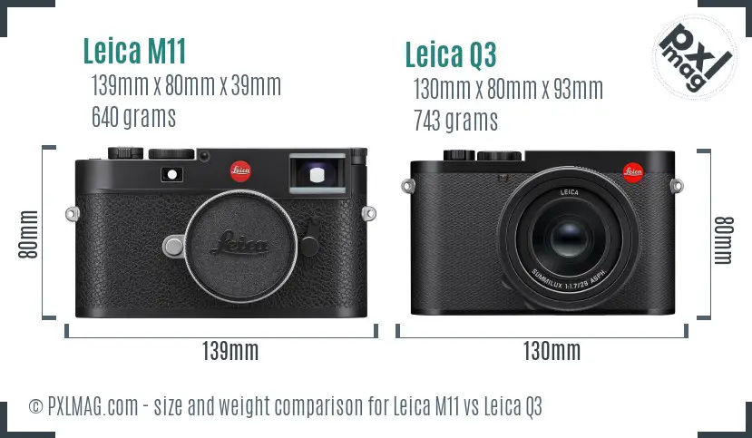 Leica M11 vs Leica Q3 size comparison