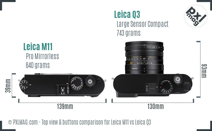 Leica M11 vs Leica Q3 top view buttons comparison