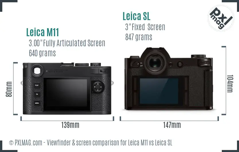 Leica M11 vs Leica SL Screen and Viewfinder comparison