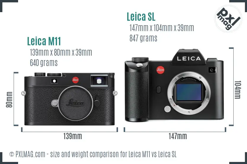 Leica M11 vs Leica SL size comparison