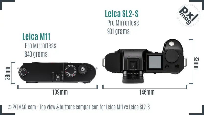Leica M11 vs Leica SL2-S top view buttons comparison