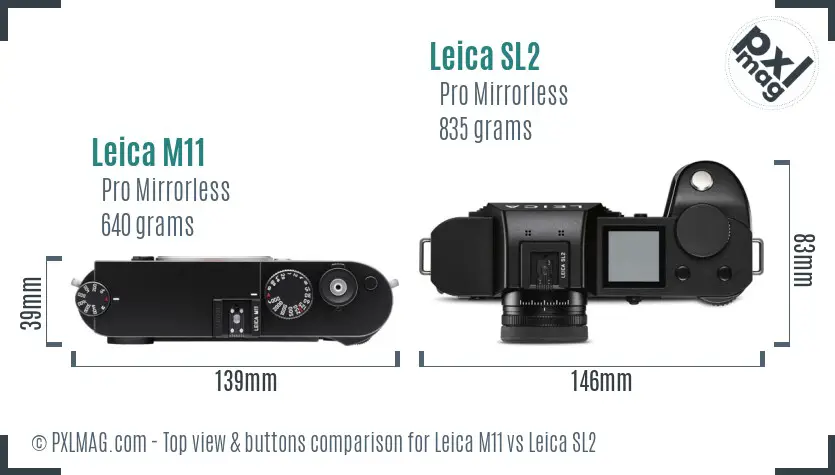 Leica M11 vs Leica SL2 top view buttons comparison