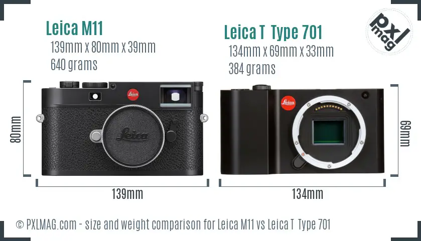 Leica M11 vs Leica T  Type 701 size comparison