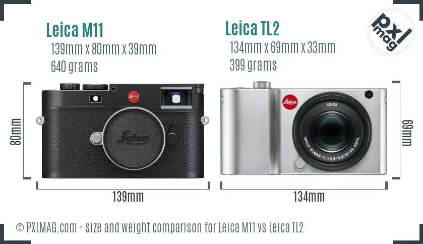 Leica M11 vs Leica TL2 size comparison