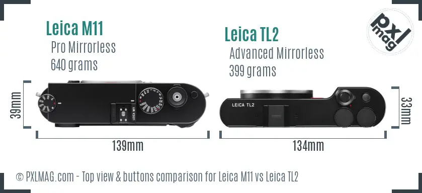 Leica M11 vs Leica TL2 top view buttons comparison