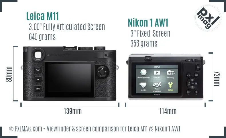 Leica M11 vs Nikon 1 AW1 Screen and Viewfinder comparison