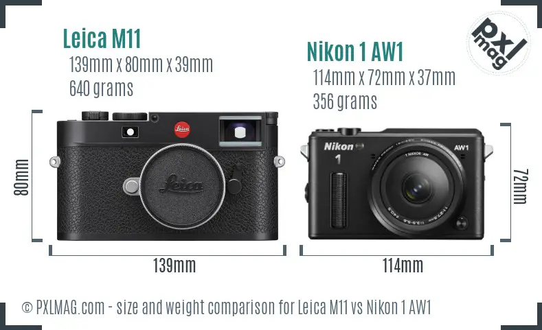 Leica M11 vs Nikon 1 AW1 size comparison