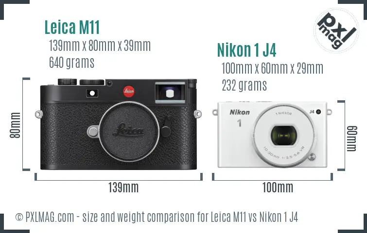 Leica M11 vs Nikon 1 J4 size comparison