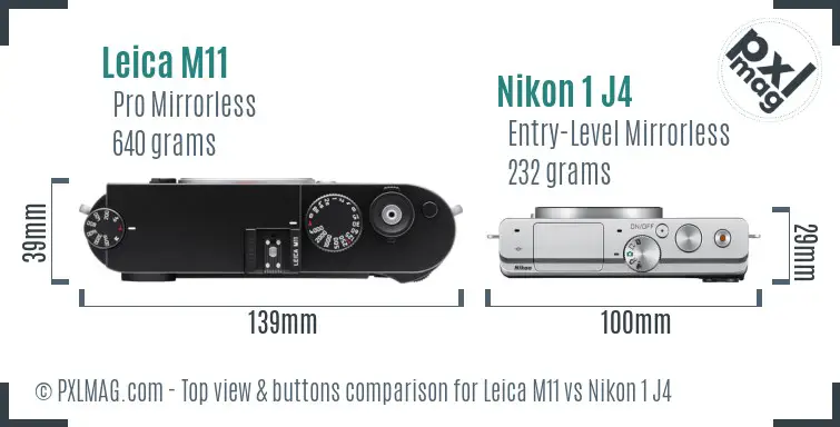 Leica M11 vs Nikon 1 J4 top view buttons comparison
