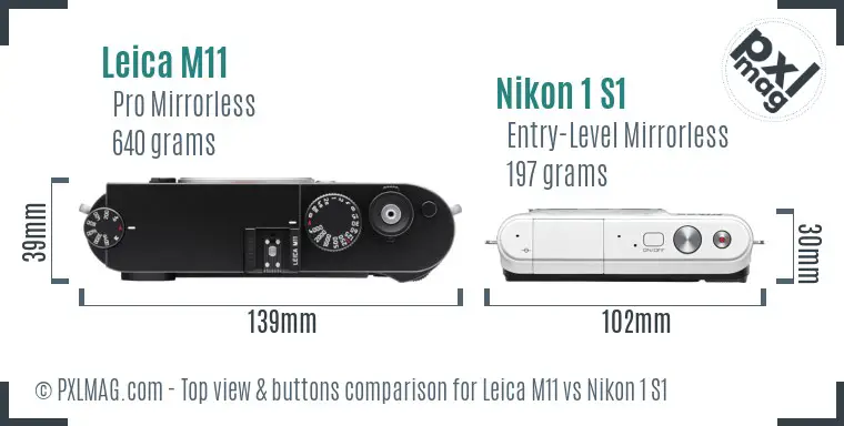 Leica M11 vs Nikon 1 S1 top view buttons comparison