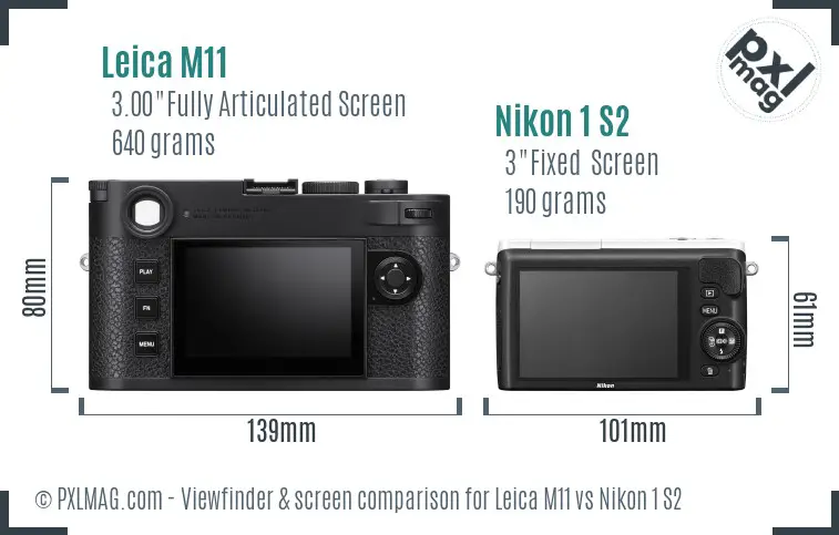 Leica M11 vs Nikon 1 S2 Screen and Viewfinder comparison