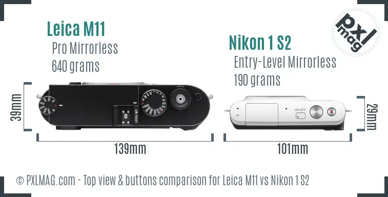Leica M11 vs Nikon 1 S2 top view buttons comparison