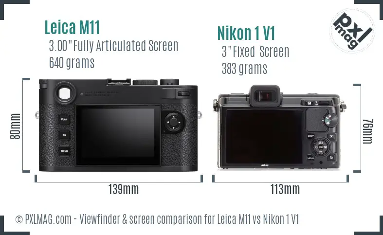 Leica M11 vs Nikon 1 V1 Screen and Viewfinder comparison