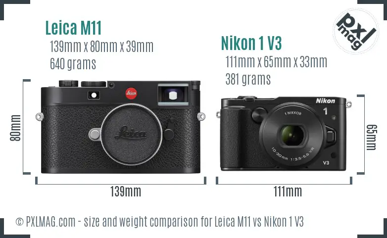 Leica M11 vs Nikon 1 V3 size comparison