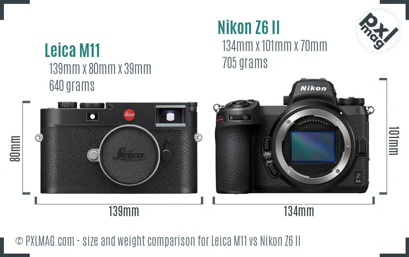 Leica M11 vs Nikon Z6 II size comparison