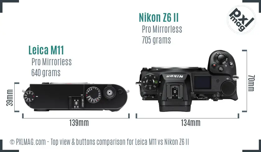 Leica M11 vs Nikon Z6 II top view buttons comparison
