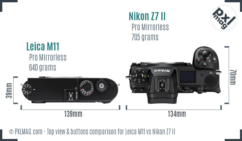 Leica M11 vs Nikon Z7 II top view buttons comparison