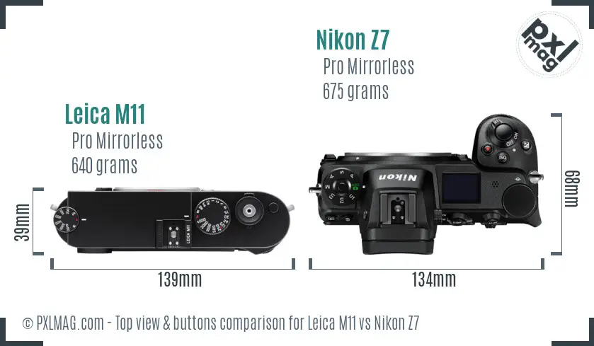 Leica M11 vs Nikon Z7 top view buttons comparison