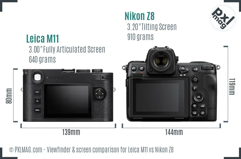 Leica M11 vs Nikon Z8 Screen and Viewfinder comparison