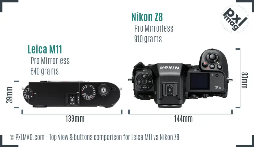 Leica M11 vs Nikon Z8 top view buttons comparison