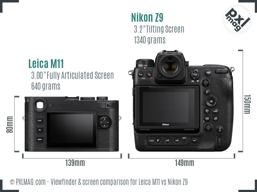 Leica M11 vs Nikon Z9 Screen and Viewfinder comparison