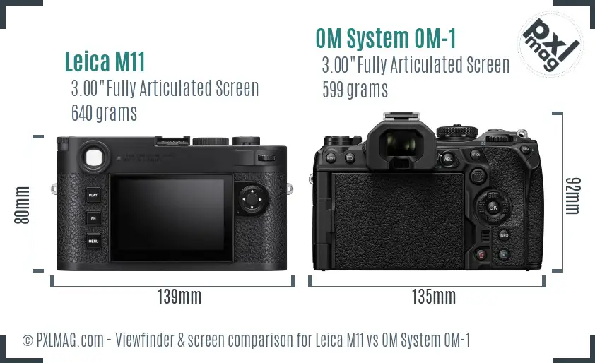 Leica M11 vs OM System OM-1 Screen and Viewfinder comparison