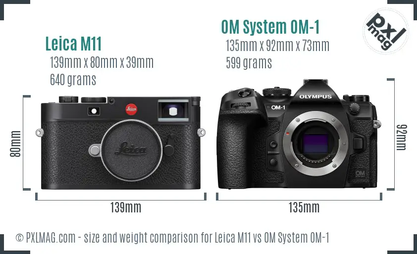Leica M11 vs OM System OM-1 size comparison