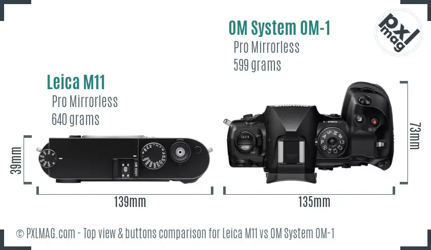 Leica M11 vs OM System OM-1 top view buttons comparison