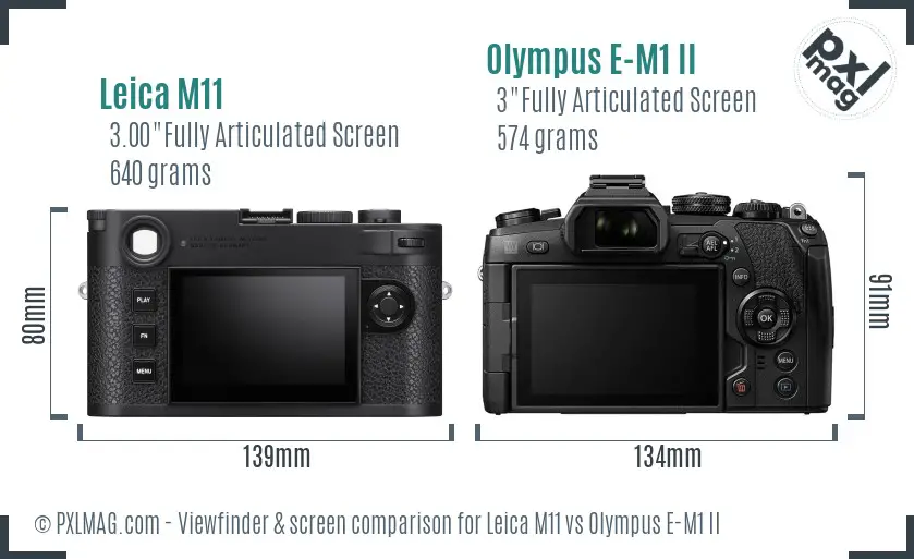Leica M11 vs Olympus E-M1 II Screen and Viewfinder comparison