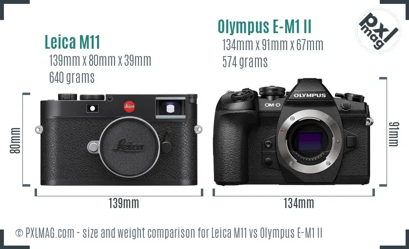 Leica M11 vs Olympus E-M1 II size comparison