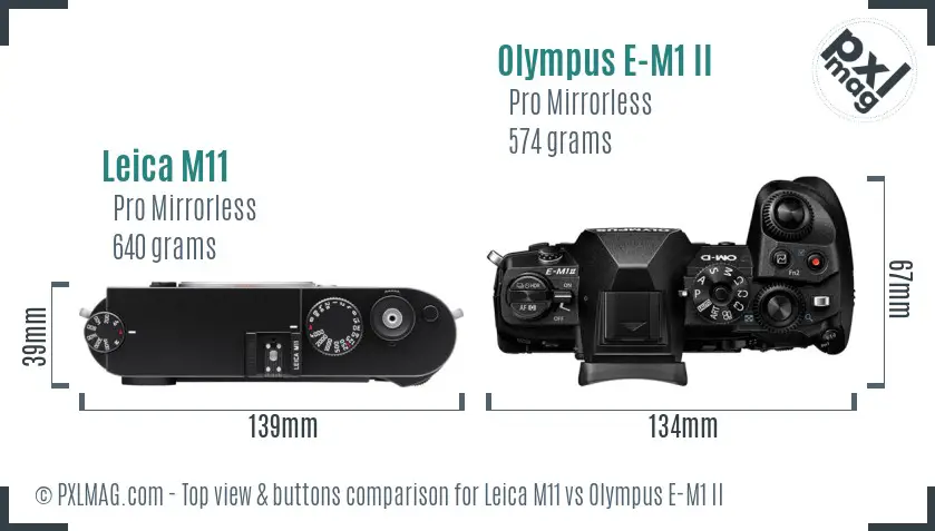 Leica M11 vs Olympus E-M1 II top view buttons comparison