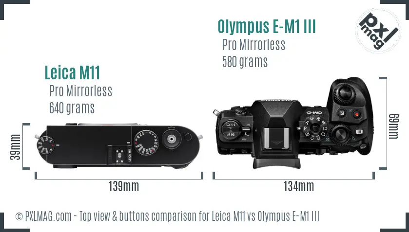 Leica M11 vs Olympus E-M1 III top view buttons comparison