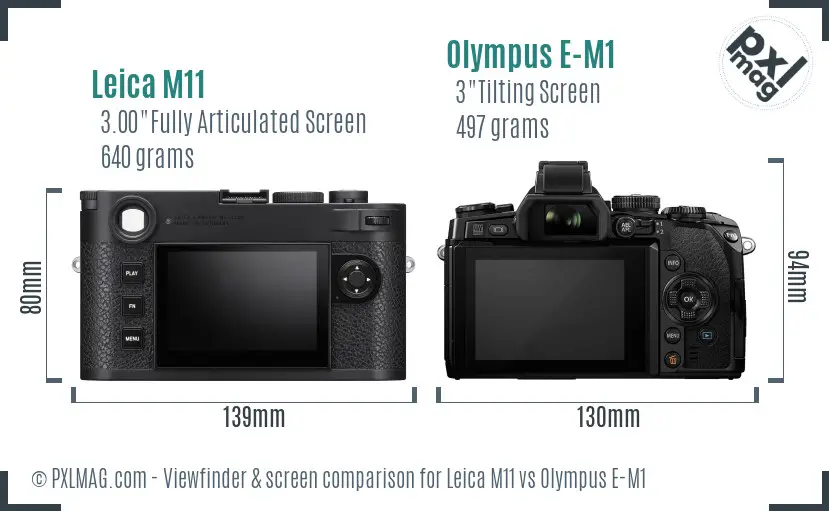 Leica M11 vs Olympus E-M1 Screen and Viewfinder comparison