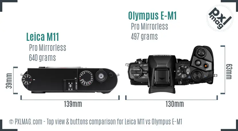Leica M11 vs Olympus E-M1 top view buttons comparison