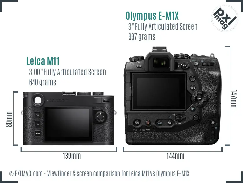 Leica M11 vs Olympus E-M1X Screen and Viewfinder comparison
